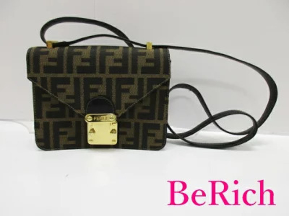Fendi Shoulder Bag Zucca Khaki Green Canvas Leather SAS Pouch Clutch Handbag